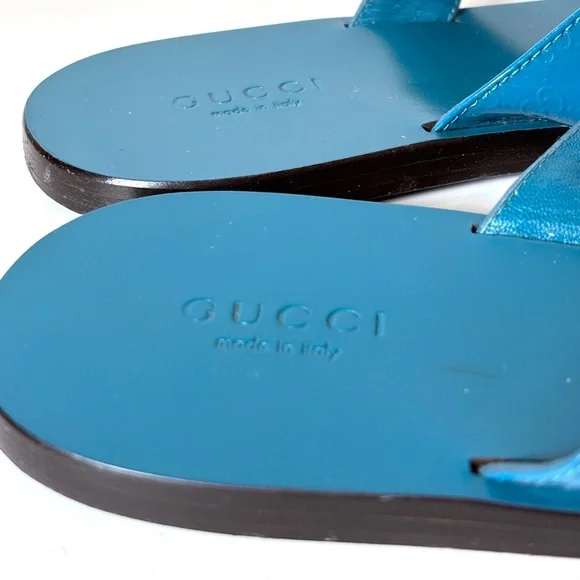 Gucci Blue Patent Leather GG Logo Sandals – Made in Italy size 36.5 - Picture 5 of 7